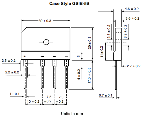 机械图纸 - Vishay Semiconductors GSIB20x桥式整流器